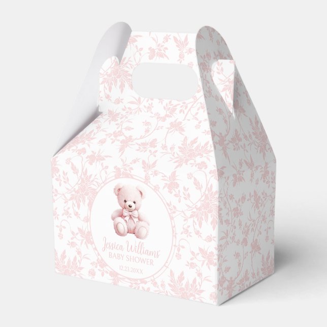 Rosa Blumenstrauß Bär Babydusche Süßigkeiten Gesch Geschenkschachtel (Vorderseite)