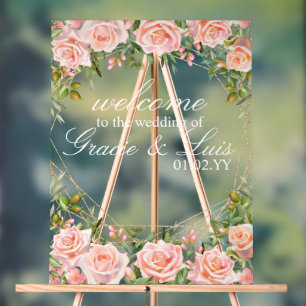 Rosa Blumenstrauß Botanische Blumen Goldene Hochze Acrylschild