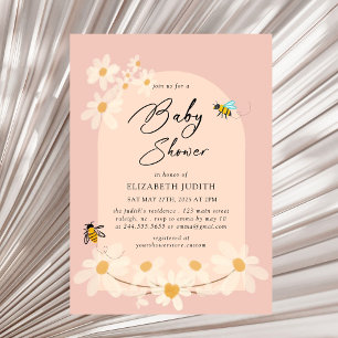 Rosa Blumenstrauß Daisy Bees Kinderdusche Einladun Einladung
