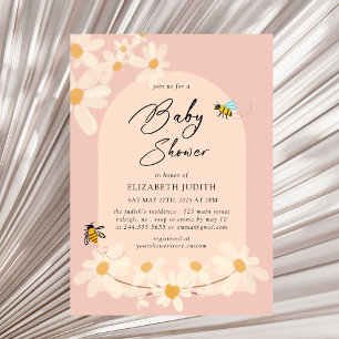 Rosa Blumenstrauß Daisy Bees Kinderdusche Einladun Einladung