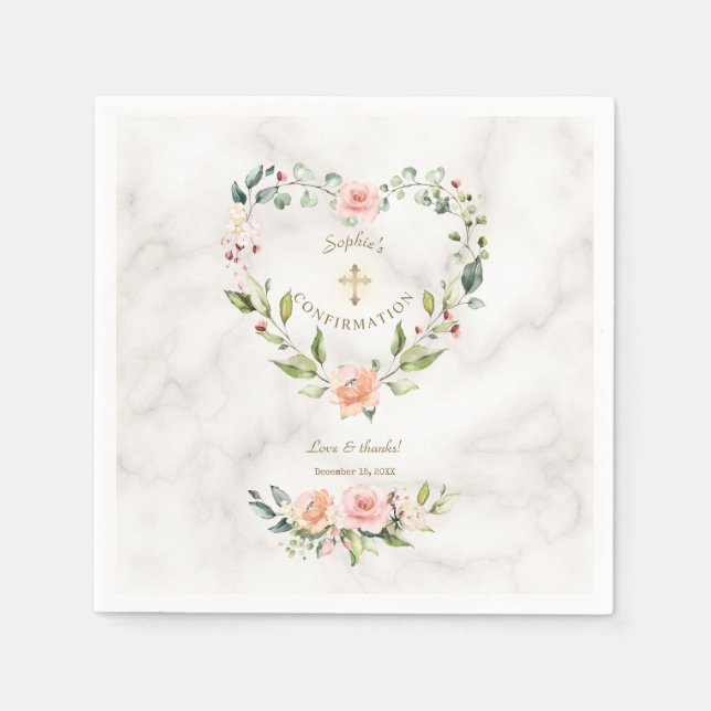 Rosa Blumenstrauß Goldene Marmor Girl Bestätigung Serviette (Vorderseite)