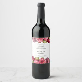 Rosa Blumenstrauß Hochzeit Weinetikett