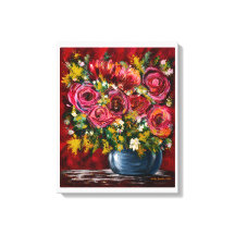 Rosa-Blumenstrauß in blauem Vasen-Leinwand-Kunstwe