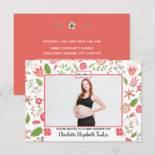 Rosa Blumensträuße - Einladung der Babyparty-3x5