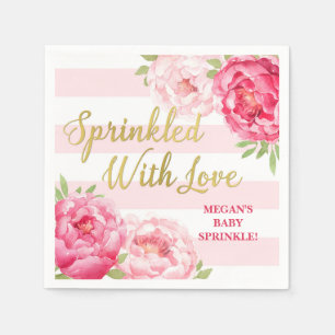 Rosa Blumenstreifen Gold Sprinkler mit Liebe Serviette