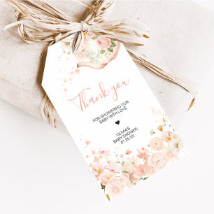 Rosa Blumentee für zwei Babydusche - Liebesmarken Geschenkanhänger