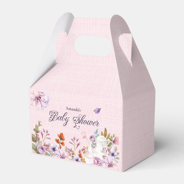 Rosa Blumentee Party Thema Kinderdusche Geschenkschachtel (Vorderseite)
