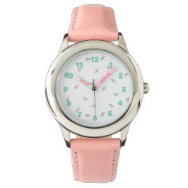 Rosa Blumenuhr für Kinder - Pastell Armbanduhr