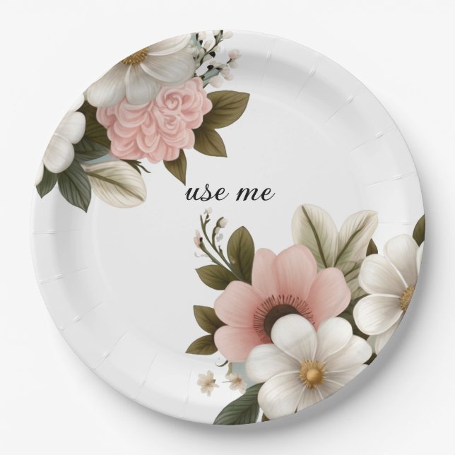 rosa Blumenvektor Pappteller (Vorderseite)