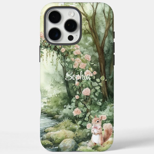 Rosa Blumenwald Eichhörnchen iPhone 16 Pro Max Hülle (Rückseite)