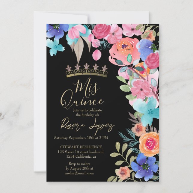 Rosa Blumenwasser-Fotos Quinceanera Einladung (Vorderseite)