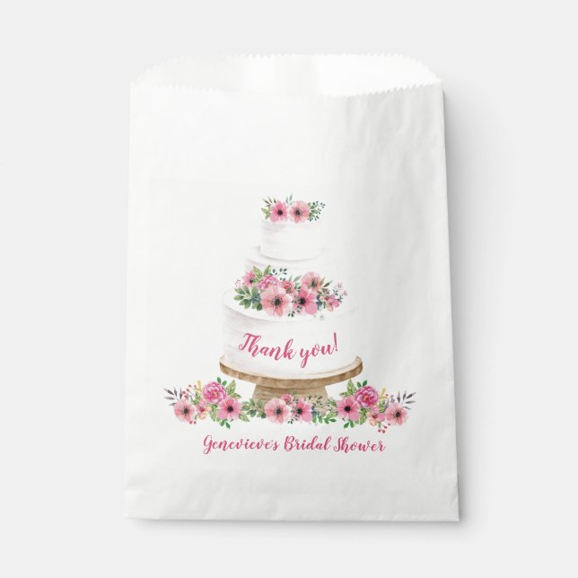 Rosa Blumenwasser Hochzeitskuchen Willkommen Geschenktütchen (Vorderseite)