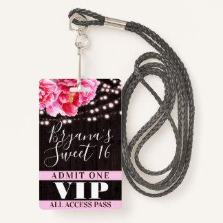Rosa Blumenweizenleuchten Sweet 16 VIP Pass Ausweis