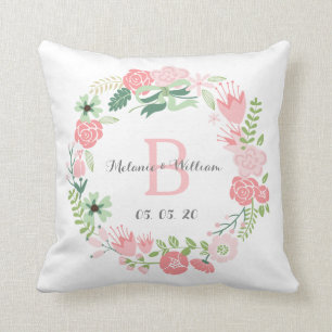Rosa Blumenwreath-personalisiertes Kissen