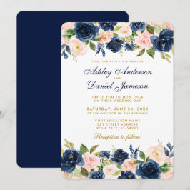 Rosa Blush Blues Elegantes Gold Wedding R Einladung