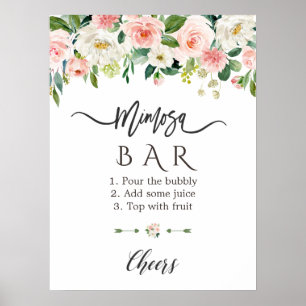 Rosa Blush Blumen Brautparty Mimosa‑Bar Schild