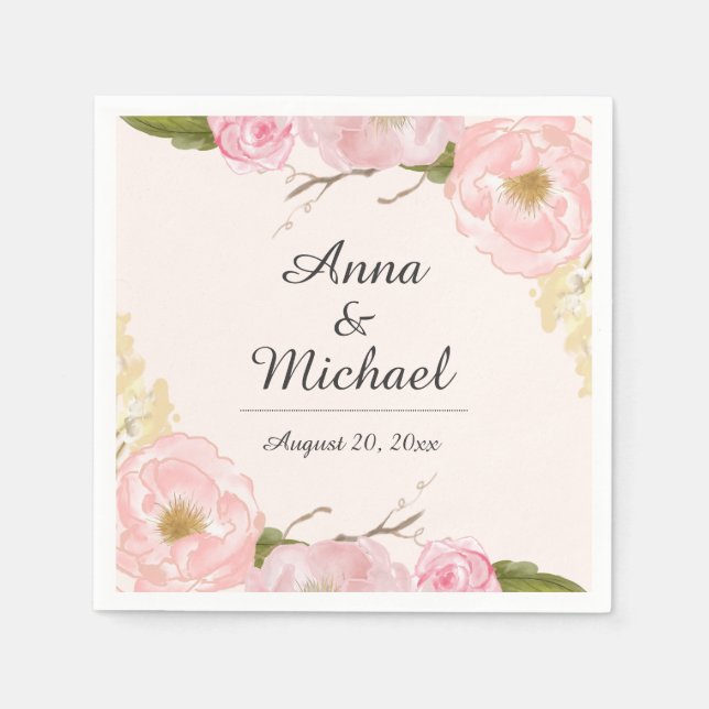 Rosa Blush Botanische Blumenhochzeit Napkin Serviette (Vorderseite)