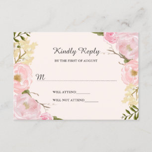 Rosa Blush Botanische Blumenhochzeit RSVP Karte
