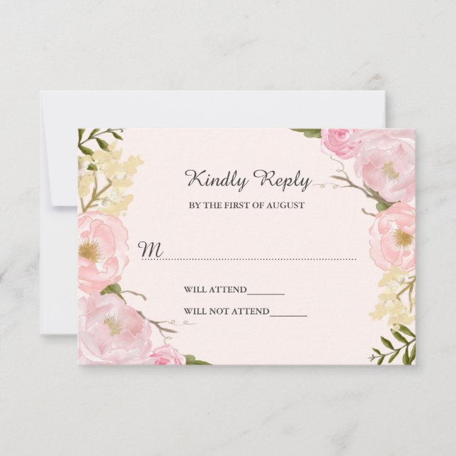 Rosa Blush Botanische Blumenhochzeit RSVP Karte (Vorderseite)