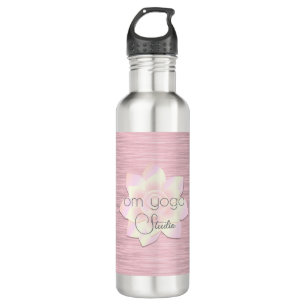 Rosa Blush Elegantes Lotus OM-Logo Edelstahlflasche