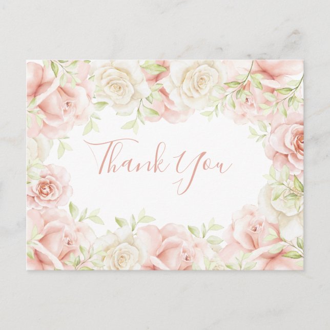Rosa Blush Floral Elegant Hochzeit Vielen Dank Postkarte (Vorderseite)