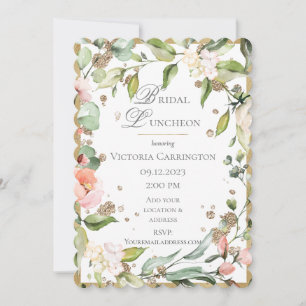 Rosa Blush Floral Gold Elegant Bridal Luncheon #45 Einladung