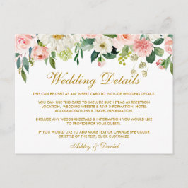 Rosa Blush Floral Gold Hochzeitsdetails Beipackkar Postkarte