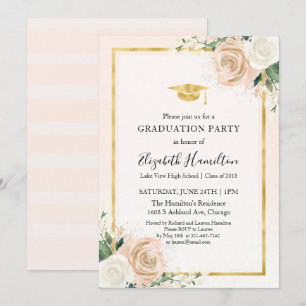 Rosa Blush & Foil Gold Floral Graduation Party Einladung