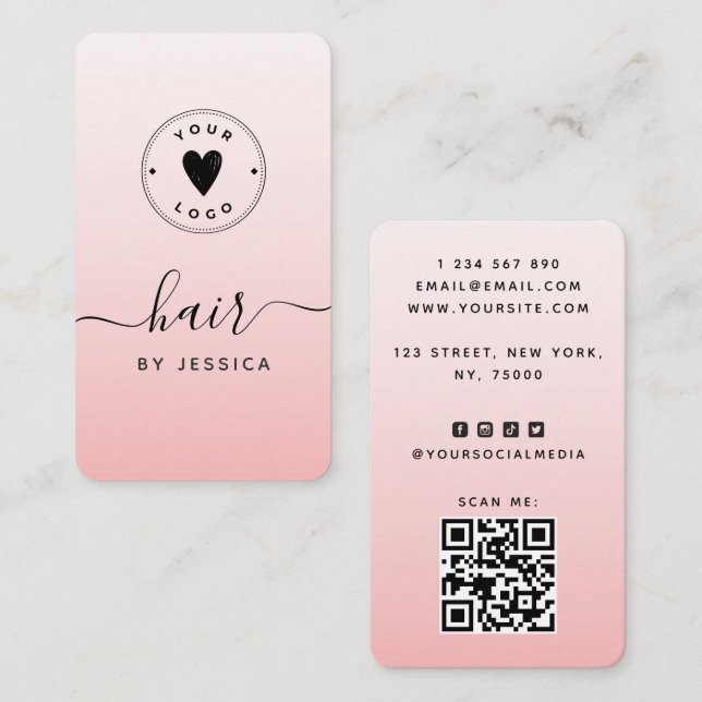 Rosa Blush Girl QR-Code und Niedliches Hinzufügen  Visitenkarte (Vorne/Hinten)