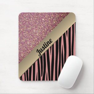 Rosa Blush Glam Zebra Print Mousepad