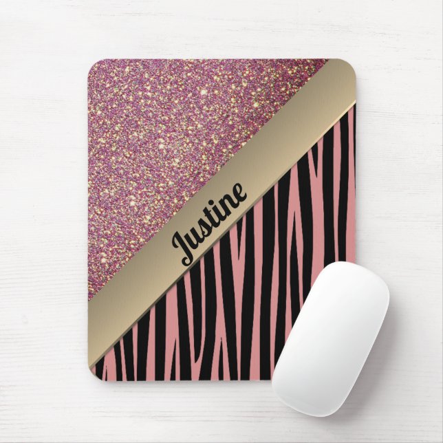 Rosa Blush Glam Zebra Print Mousepad (Mit Mouse)