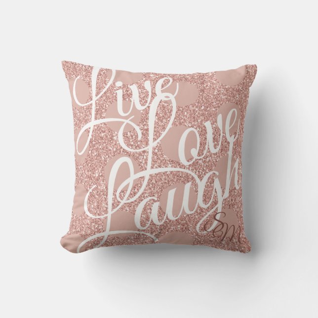 Rosa Blush Glitzer Monogram Girly Live Liebe Lache Kissen (Vorderseite)