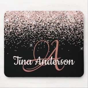 Rosa Blush Glitzer Name und Monogramm Mousepad