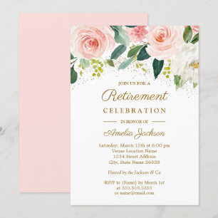 Rosa Blush Gold Aquarellfarben Party zur Blumenerh Einladung