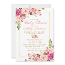 Rosa Blush Gold Bloral Baby Dusche Einladung PSG