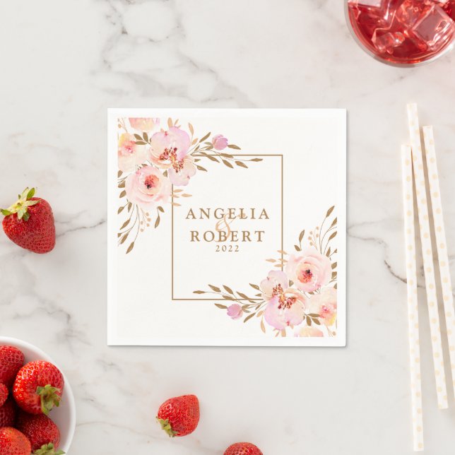 Rosa Blush Gold Floral Wedding Serviette (Beispiel)