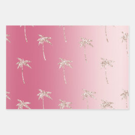 Rosa Blush Gold Glitzer Palm Trees Ombre Geschenkpapier Set