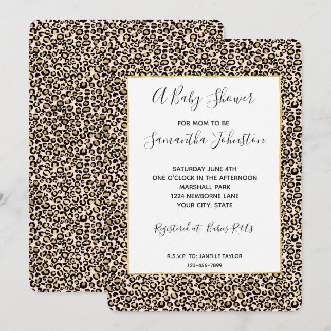Rosa Blush Gold Leopard Print Einladung (Vorne/Hinten)