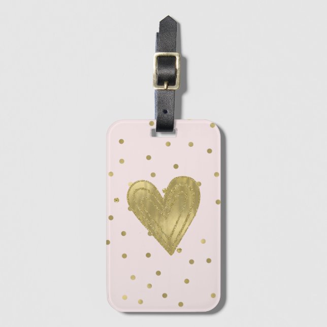 Rosa Blush Gold Sparkle Confetti Gepäckanhänger (Vorderseite Vertikal)