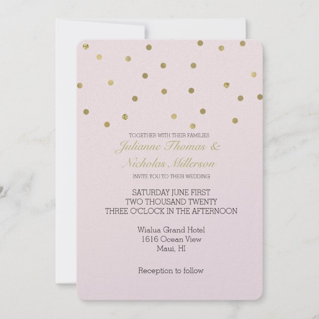 Rosa Blush Gold Sparkle Confetti Wedding Einladung (Vorderseite)