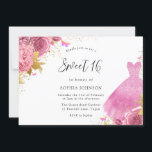 Rosa Blush & Gold Sparkle Dress Floral Sweet 16 Einladung<br><div class="desc">Pink Blush & Gold Sparkle Dress Floral Sweet 16 Einladung Mehr elegantes Brautparty Designs in unserem Shop!</div>