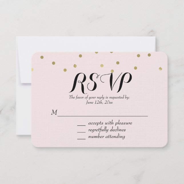 Rosa Blush Gold Sparkone Confetti UAWG RSVP Karte (Vorderseite)
