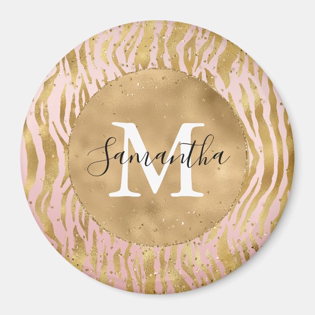 Rosa Blush Gold Zebra Print Glitz Sparkor Magnet (Vorne)