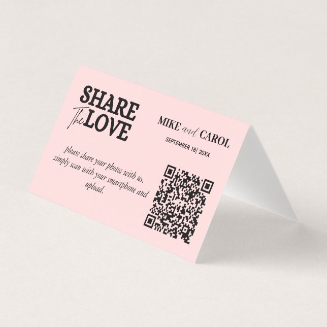 Rosa Blush-Hochzeitskennzeichen mit QR-Code (Vorderseite)