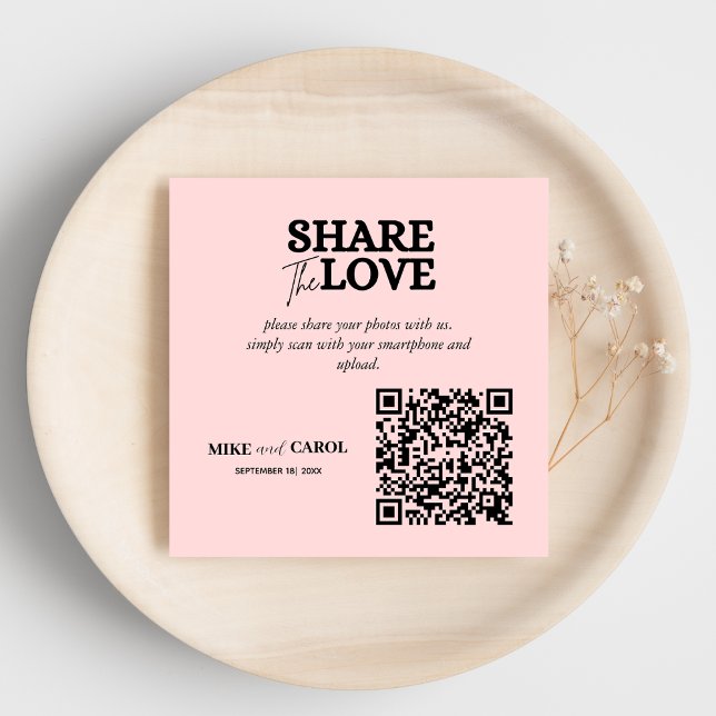 Rosa Blush-Hochzeitskennzeichen mit QR-Code Begleitkarte (Von Creator hochgeladen)