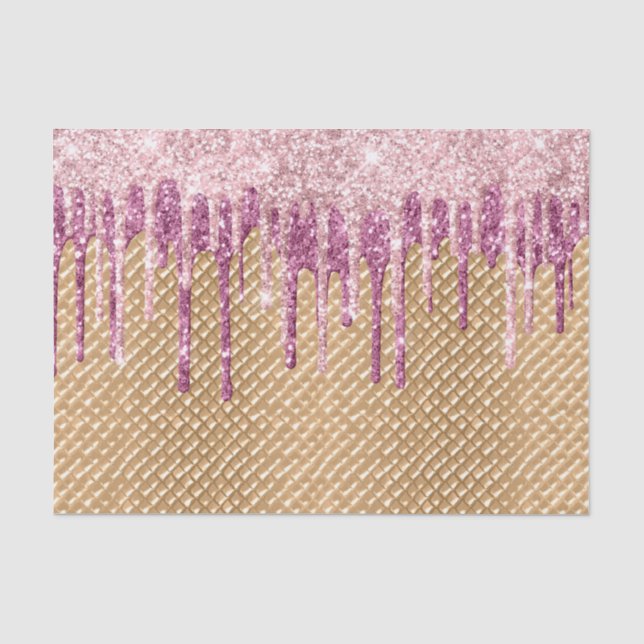 Rosa Blush Ice Creme Cone Glitzer Tropfen Seidenpapier (Vorderseite)