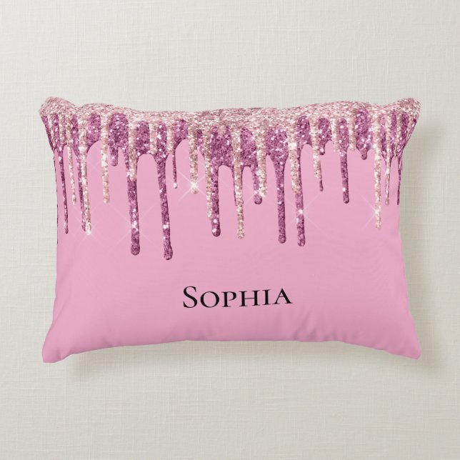 Rosa Blush Ice Creme Glitzer Tropfen Dekokissen (Vorderseite)