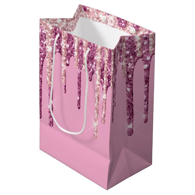 Rosa Blush Ice Creme Glitzer Tropfen Mittlere Geschenktüte (Vorderseite Schrägansicht)