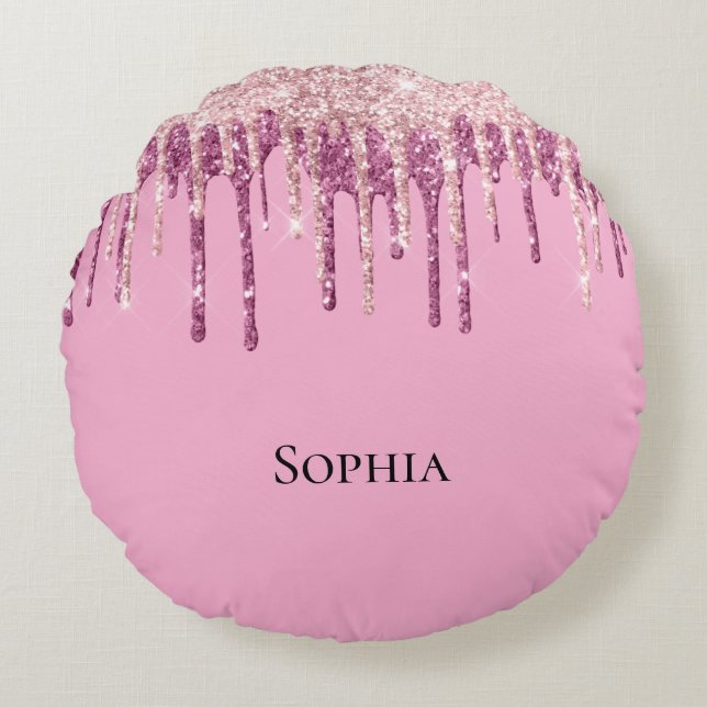 Rosa Blush Ice Creme Glitzer Tropfen Rundes Kissen (Vorderseite)