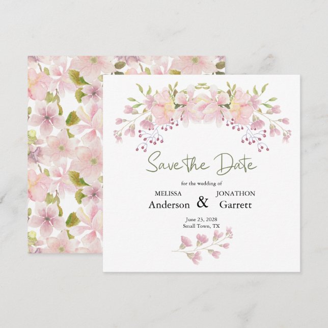 Rosa Blush Magnolia Bläserner Elegant Save the Dat Save The Date (Vorne/Hinten)